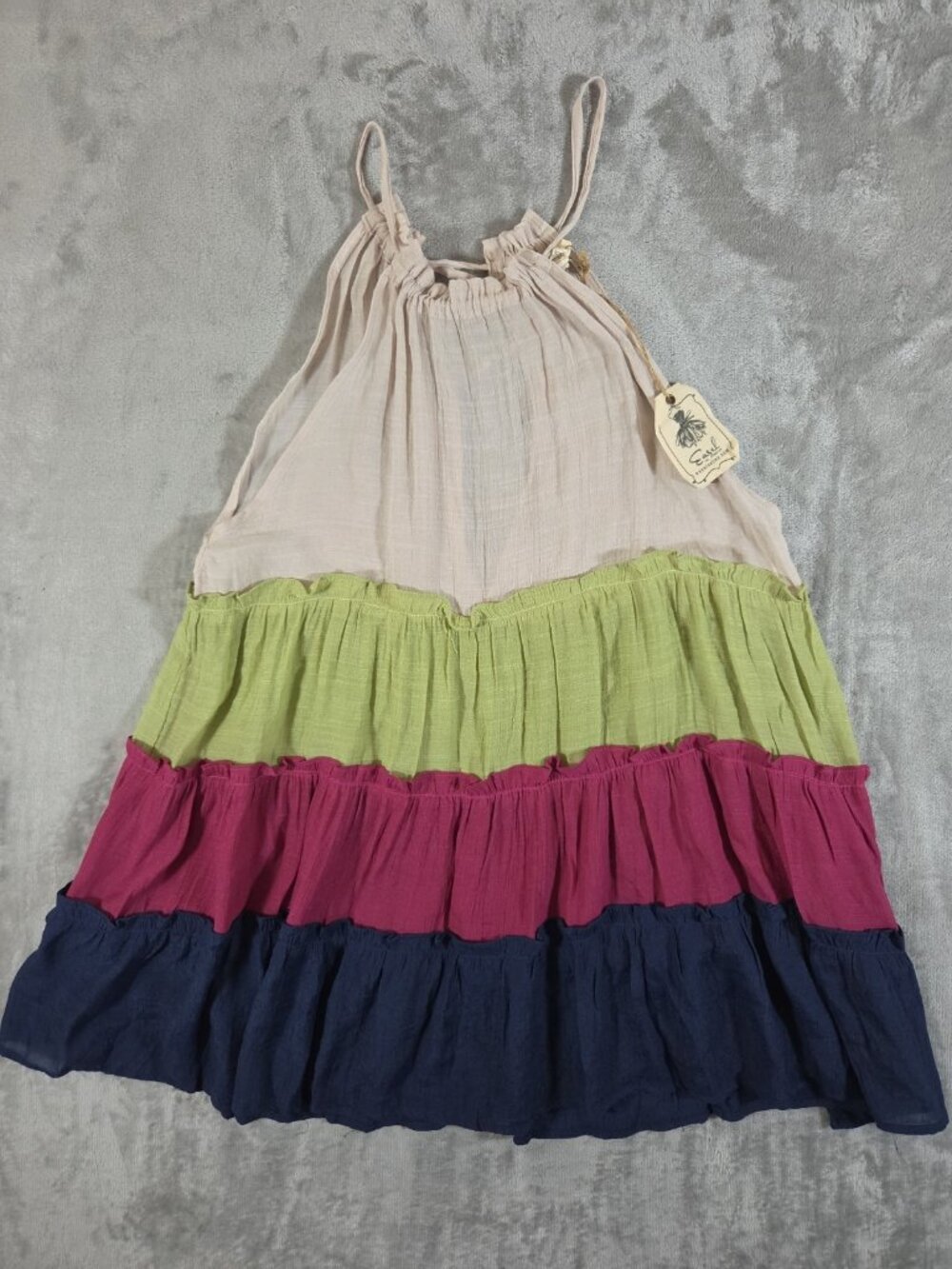 Easel Boho Tiered Color Block Tank Top M Sleeveless Flowy Ruffle Cami Blouse